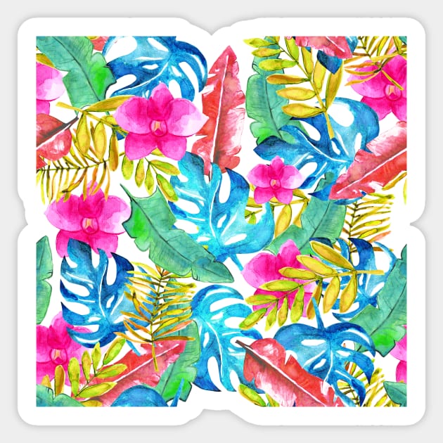 Exotic Watercolor Tropical Plants Pattern Sticker by 4U2NV-LDN